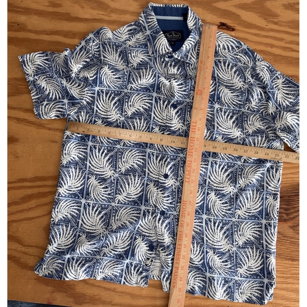 Nat Nast Mens Medium Button Up Silk Blend Palm Print Blue Hawaiian Camp Casual - Picture 3 of 9